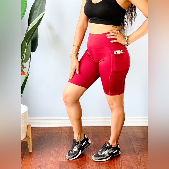 Biker Shorts with Pockets ~ Wine Red - Picture 2 of 11